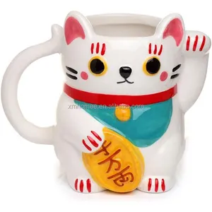 Caneca Maneki Lucky Cat 3D de cerâmica branca, novidade fofa, copo de 400ml para bebidas quentes, chá, café, chocolate quente