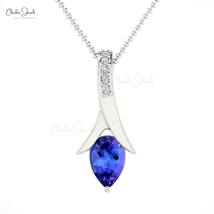 Collier élégant pour femme en or massif 14 carats avec tanzanite taille poire de 0,48 carats et diamant de 0,9 mm, pendentif personnalisé, approvisionnement direct en gros d'usine - Product Image 3