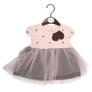 Vestido de red con mangas cortas para niñas recién nacidas - Color melocotón - Product Image 1