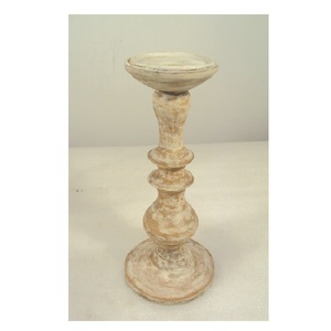 <b>Large</b> Size Rustic White Wash Finishing Wood Pillar <b>Candle</b> Holder for Table Top Decorative Home Living Room Party Use - Product Image 1