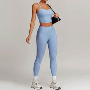 Ensemble de sport et yoga deux pièces pour femme, taille haute, respirant, en Spandex/Nylon, avec soutien-gorge de sport en TISSU INNOSOULANT, faible MOQ - Product Image 4