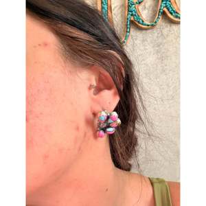 Navajo Handmade Cotton Candy Dahlia & <b>Turquoise</b> <b>Stud</b> <b>Earrings</b> Sterling Silver Post Cluster Bezel Setting Flower Inlay for Gift - Product Image 2