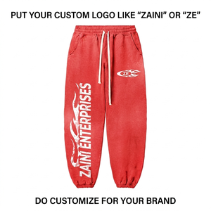 Pantalon de jogging ZAINI en twill de coton léger 380 GSM, rouge, respirant, écologique, avec plis à l'avant et cordon de serrage, OEM ODM - Product Image 1