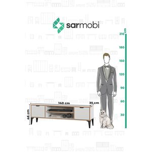 Meuble TV moderne Arden Durable à 2 étagères en mélamine, console multimédia pour salon, chambre à coucher, hôtel, appartement et centre commercial - Product Image 6