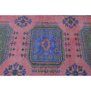 พรมวินเทจ ขนาด 2.9x11.7 ฟุต สีแดงน้ำเงิน ลายพิมพ์นามธรรม พรมขนสัตว์ตุรกี - Product Image 5