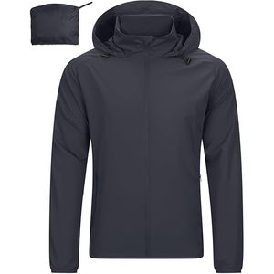 Veste en nylon légère et imperméable pour hommes, avec capuche, coupe-vent, fermeture à glissière, logo avant, veste en nylon pour l'extérieur - Product Image 2