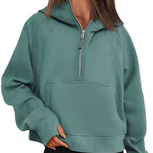 Women <b>Cropped</b> Hoodies Fleece Half <b>Zip</b> Pullover Trendy Quarter <b>Zip</b> <b>up</b> Sweatshirts Hooded Winter Clothes With Pockets - Product Image 6