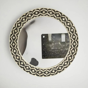 Espejo de Pared de Madera Rústico Moderno con Bordes de Incrustaciones de Hueso, Detalles en Resina y Soporte Trasero de MDF, Estilo Clásico para Decoración Natural - Product Image 1