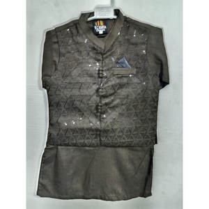 Kids Boys Festive Traditional <b>Indian</b> Wedding & Party 100% Cotton Designer <b>Kurta</b> Pajama Set with Waistcoat - Product Image 6