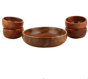 Ensemble de bols en bois massif fabriqués à la main 5 1 grand 4 petite table de cuisine à manger naturelle utilisation de service ensembles d'outils de cuisine de qualité supérieure - Product Image 3