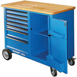 Chariots de travail de grande taille 999gl avec 6 tiroirs, compartiment latéral, 4 roues en caoutchouc (2 pivotantes) avec freins, bancs de travail pour le bois - Product Image 1