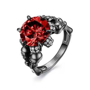 Jeulia Trendy Black Round Cut Sterling Silver <b>Skull</b> Cluster <b>Ring</b> - Product Image 3