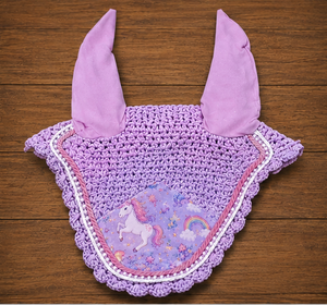 Ensemble d'équitation imprimé licorne violette : tapis de selle, cache-mouches, protège-ventres, protège-encoches, bandages de polo – Ensemble assorti polyvalent - Product Image 3