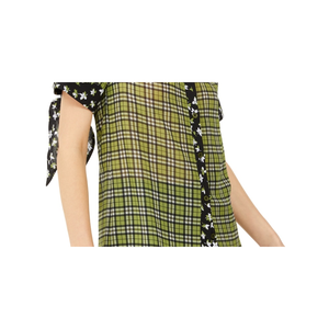 Top Casual da Donna Michael Kors in Popeline Verde e Seta a Quadri con Collo Gioiello e Maniche Lunghe, Taglia X-Large con Logo Ricamato - Product Image 3