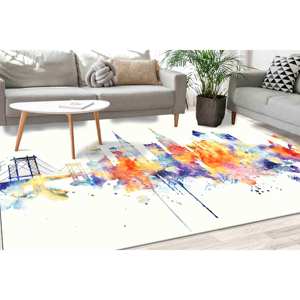 Alfombra con diseño del horizonte de Nueva York en acuarela: Alfombra moderna con estampado abstracto, alfombra suave con pelo largo - Product Image 1