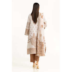 Ensemble de costume 3 pièces en jacquard brodé blanc cassé pour femmes - Product Image 5