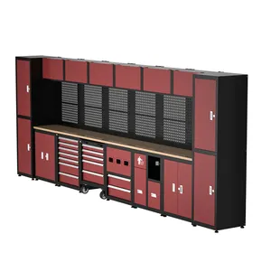 Neatly Red Garage cabinets and work bench Modular Steel Garage Combination tool workbench for Hardware Store