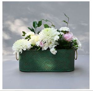 AK Brass Contemporary Luxury Aluminum Green <b>Oval</b> <b>Pot</b> Hammered Indoor Outdoor Planter <b>Pot</b> With Handles For Home Decoration - Product Image 4