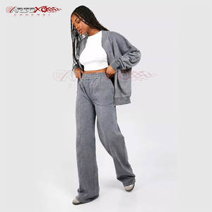 ชุดกีฬาผู้หญิงซักกรดมีกระดุมข้อมือเสื้อและกระเป๋าจิงโจ้มีฮู้ดกางเกงวิ่งเอวสูง - Product Image 4