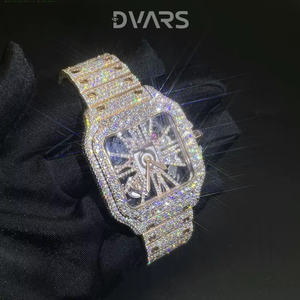Montre personnalisée de luxe en acier inoxydable entièrement sertie de diamants, style hip-hop, VVS Moissanite, mode mécanique, verre, or blanc - Product Image 3