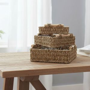 Panier de rangement multifonctionnel de forme rectangulaire moderne, organisateur tissé en fibre végétale écologique pour le désordre et l'usage domestique - Product Image 4