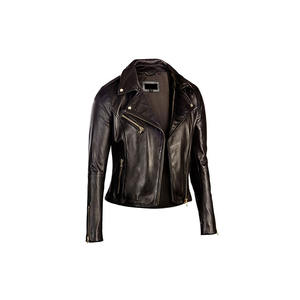 Veste en cuir de vache véritable de Style Vintage à la mode pour femmes col montant véritable peau d'agneau toile tissu veste en cuir de mode pour femmes - Product Image 3