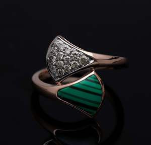 Bague de créateur élégante en or rose plaqué rhodium 14 carats avec incrustation de malachite à rayures en grappe de diamants naturels bijoux de déclaration classiques - Product Image 6