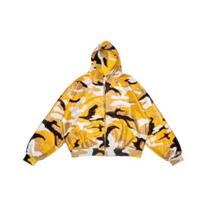 Sweat à capuche zippé personnalisé pour homme, imprimé numérique géométrique, entièrement orné de strass, 100 % coton épais, style streetwear urbain - Product Image 1