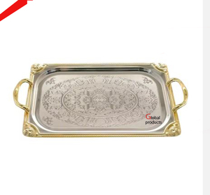 ถาดสแตนเลสโลหะสีเงินและสีทองที่สวยงามสำหรับร้านอาหารและบาร์ของโรงแรมดูไม่เหมือนใคร - Product Image 1