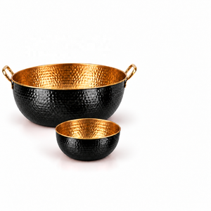 2 Piece Hammered Copper <b>Pedicure</b> Manicure Copper Bowl <b>Set</b> with Gold Interior and Handles Round Foot Spa Basin - Product Image 1