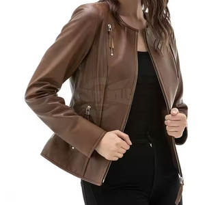 Producto de Venta caliente, las mejores chaquetas de cuero delgadas de invierno para mujer, chaqueta de cuero transpirable de diseño personalizado para mujer - Product Image 2