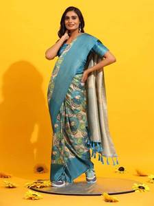 Magnifique sari en soie numérique imprimé Kanchipuram Pattu pour femmes pour les occasions de fête Design réversible - Product Image 4