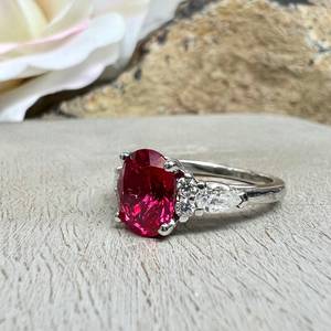 Top Trending Oval Cut Pink Ruby 14K Oro blanco Anillo de compromiso de piedras preciosas para mujeres Diamante Joyería fina al precio más bajo - Product Image 6