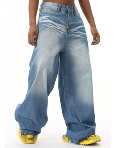 Custom High Quality Eco-Friendly Baggy Loose Straight Wide Leg Canvas <b>Jeans</b> for Men Hip Hop Style - Product Image 3