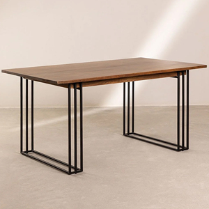 Mesa de comedor rectangular de exterior madera de teca natural con patas de aluminio-Mischa - Product Image 6