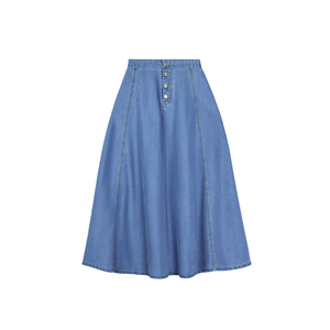 Jupe longue en jean taille haute Paola Riboni pour femme, coupe trapèze, ceinturée, délavée claire, couleur unie, style vintage, pour l'été, l'automne et le printemps - Product Image 3