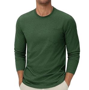 Camisetas de Manga Larga para Hombre, Color Sólido, Alta Calidad, 350GSM, con Bolsillo en el Pecho, Cuello Redondo, Ajuste Entallado, Transpirables - Product Image 3