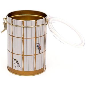 Caja de Metal redonda de 1,1 L, ilustración de jaula de pájaros Vintage de 105x150mm con cierre de alambre de pájaros coloridos y tapa transparente - Product Image 2