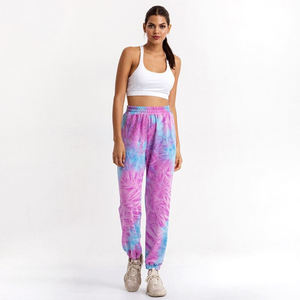 Pantalones de chándal para correr de ajuste Regular con tinte de corbata de invierno elástico medio personalizado para mujer, estilo Streetwear, Frente plano, tela de lana de algodón 100% - Product Image 3