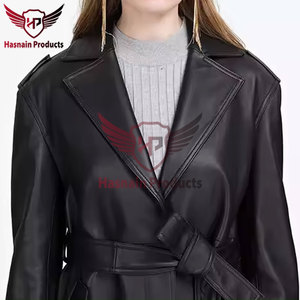 Offre de prix de gros ! Manteau long à double boutonnage pour femmes en cuir d'agneau véritable de qualité supérieure 100% - Product Image 6