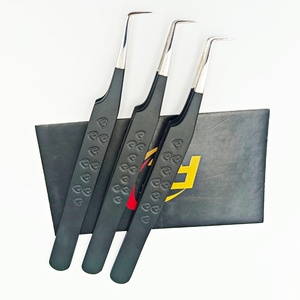 Best Selling 90 Degree Boot Tweezers <b>Black</b> Slim <b>Heart</b> Grip Design for Eyelash Extensions Fan Making Made of Steel Material Fiber - Product Image 1