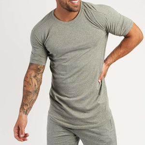 Camiseta de gimnasio a la moda para hombre, camisa de fitness con logotipo personalizado, lisa, de secado rápido, color gris, con cuello redondo, servicio OEM, venta al por mayor - Product Image 1