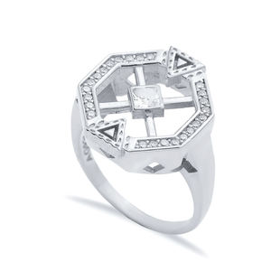 แหวนเงินแบบแฮนด์เมดรูปทรงเรขาคณิตที่ไม่ซ้ำใครสำหรับผู้หญิงเครื่องประดับเงินสเตอร์ลิงทำด้วยมือแบบตุรกีขายส่ง925 - Product Image 5