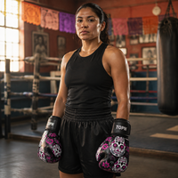 Gants de boxe professionnels pour femmes en cuir PU, rembourrés en gel, à doigts entiers, fermeture auto-agrippante, pour MMA, Kickboxing, Sparring, 10oz, Noir