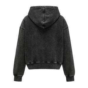 Veste à capuche délavée style court personnalisée 350GSM 100% coton éponge française lavage à l'acide fermeture éclair brodée écologique hommes - Product Image 6