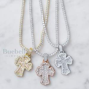 Baguette en argent sterling 925 plaqué or blanc 14 carats VVS pendentif croix Moissanite pour femmes bijoux élégants de style Hip Hop - Product Image 2