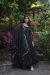 Vestido de fiesta y boda bordado con hilo de lentejuelas Georgette de imitación de diseñador para mujer, traje largo de seda para niñas - Product Image 2
