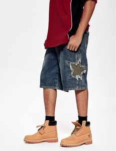 2025 Unisex Mid Rise Casual Jeans Jorts Star Patchwork Denim Shorts Transpirable Loose Summer Streetwear Light Wash Straight Weave - Product Image 5