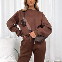 Ensemble de survêtement décontracté en molleton de coton mélangé respirant et antibactérien pour femme, comprenant un sweat-shirt oversize et un pantalon de jogging – Vente en gros