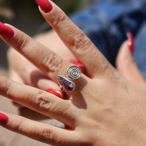 Bague en argent brut réglable Améthyste nouvelle bague en argent réglable tendance bague en argent réglable léger - Product Image 1